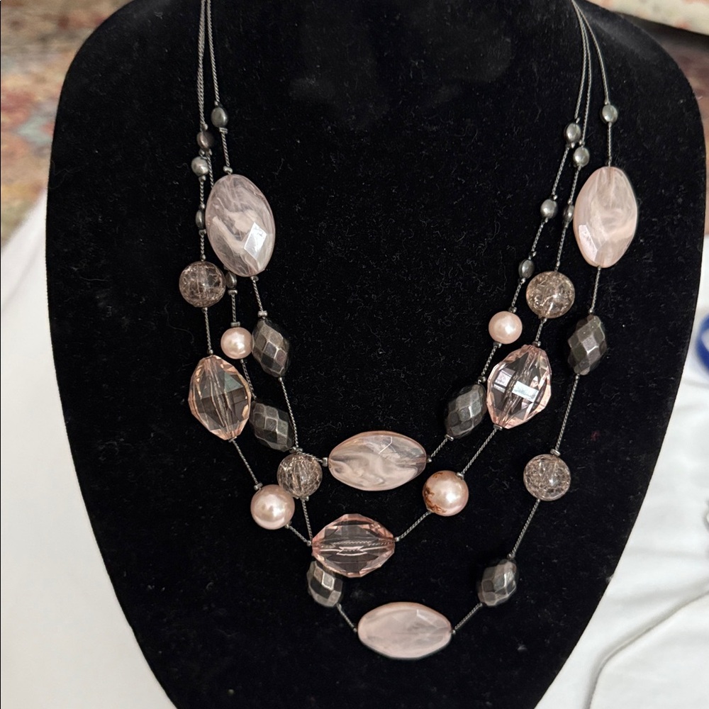 NY Collection Pink and Black Multi-Strand Necklace